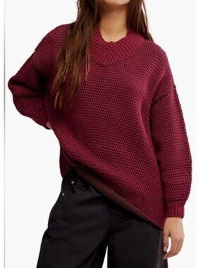 NEW Free People Maisie Oversized Knit Sweater Cozy Casual Boho Chic 90s Womens L